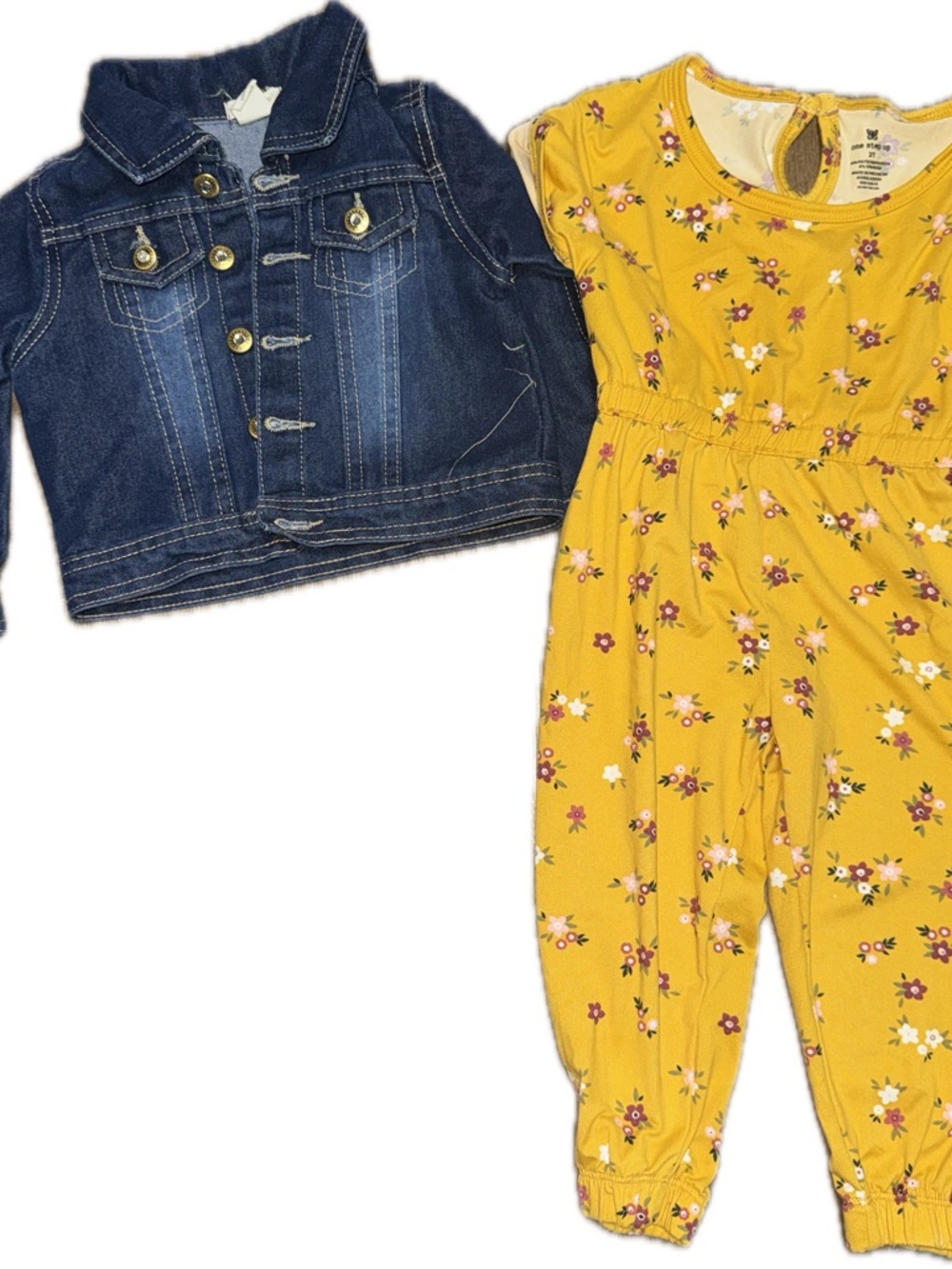 Toddler Girls Size 2t Yellow Floral Jumpsuit with Denim Jacket